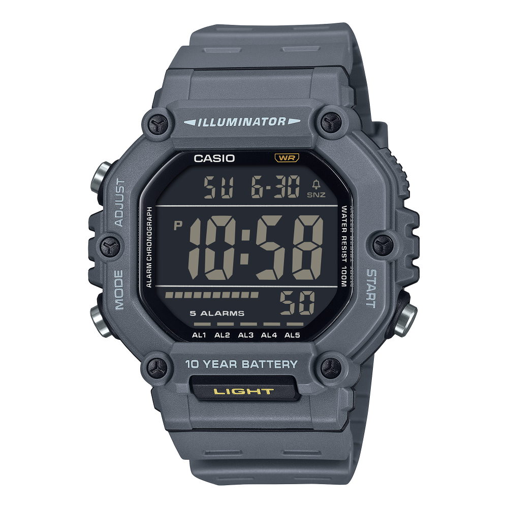 Collection Timeless - AE-1600H-8BVEF - Montre Casio – boîtier en résine grise, grand écran LCD, bracelet en résine grise – vue de face