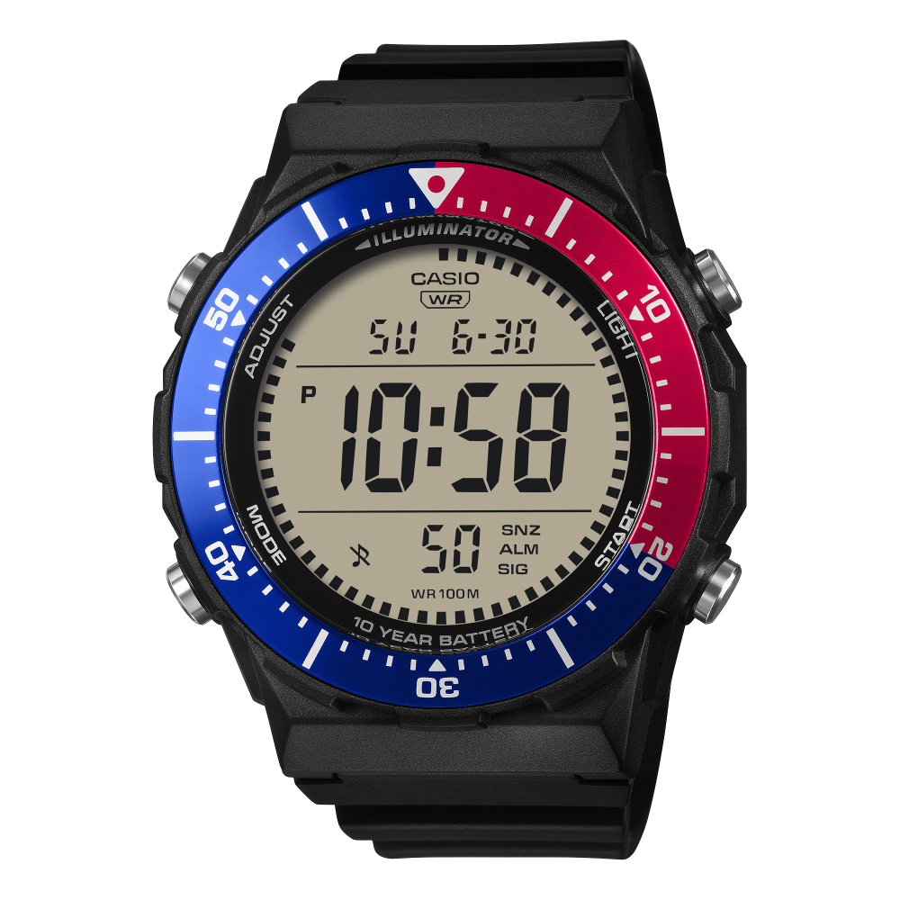 Collection Timeless - AE-1700H-1A2VEF - Montre Casio – boîtier en résine et aluminium noir avec lunette tournante, bracelet en résine noire – vue de face