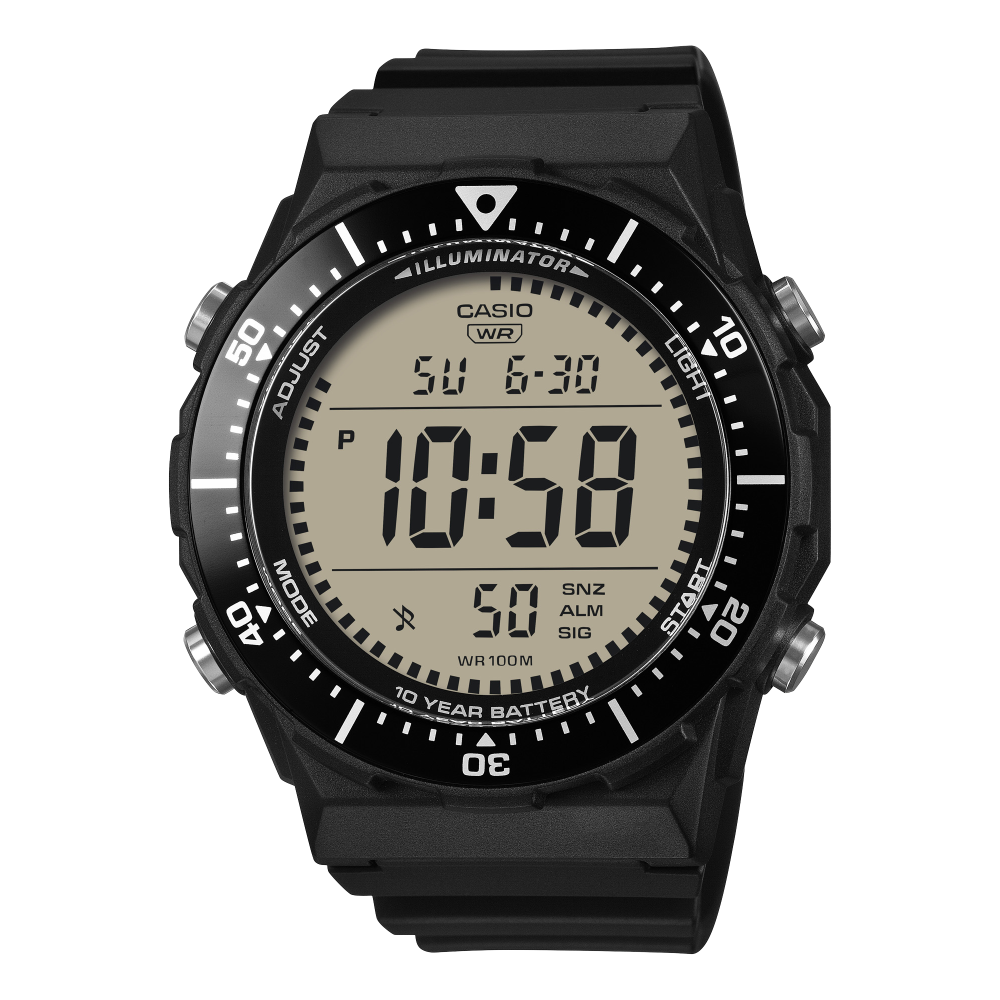 Collection Timeless - AE-1700H-1AVEF - Montre Casio – boîtier noir en résine et aluminium, lunette de minuterie, bracelet en résine noire – vue de face