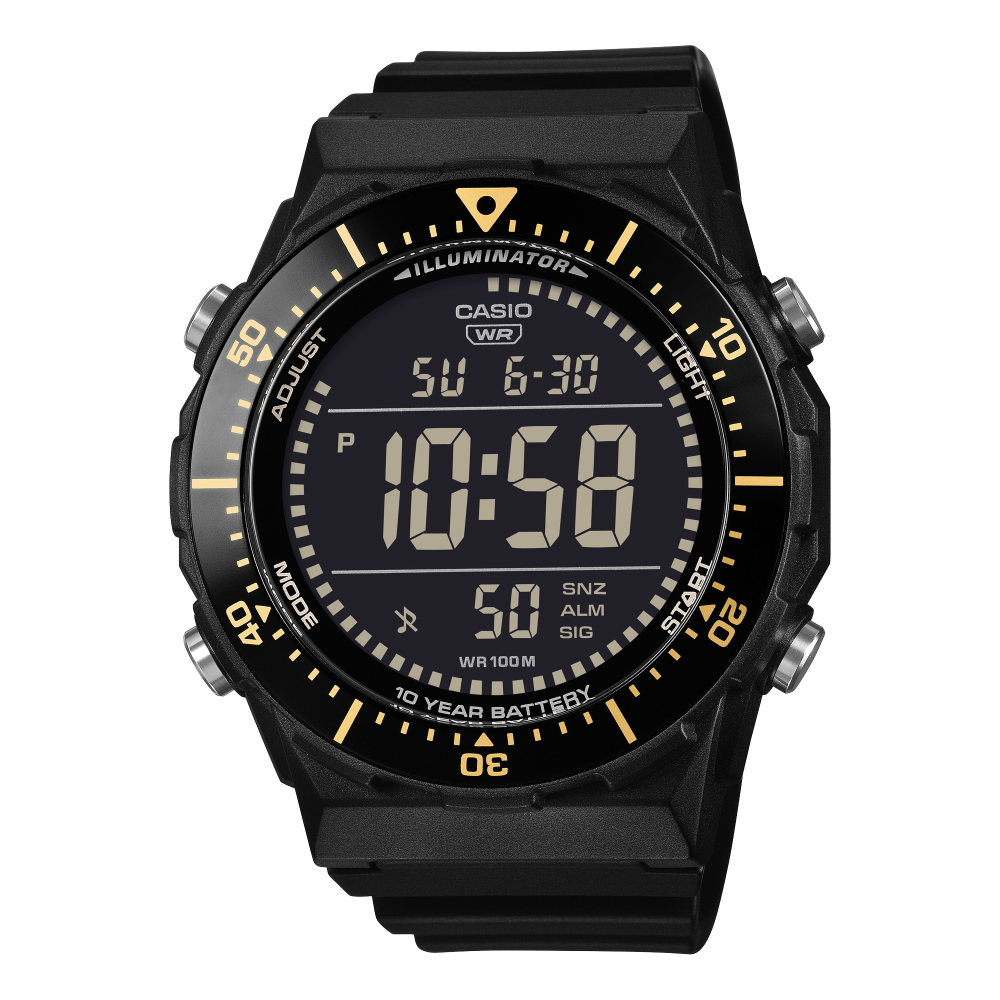 Collection Timeless - AE-1700H-1BVEF - Montre Casio – boîtier noir en résine et aluminium, lunette tournante, bracelet en résine noire – vue de face