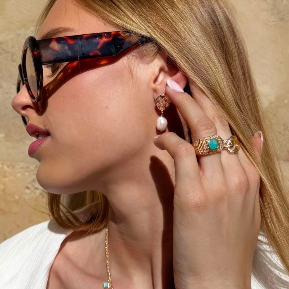 Anello con amazzonite Lali placcato in oro – Ana & Cha – vista 3
