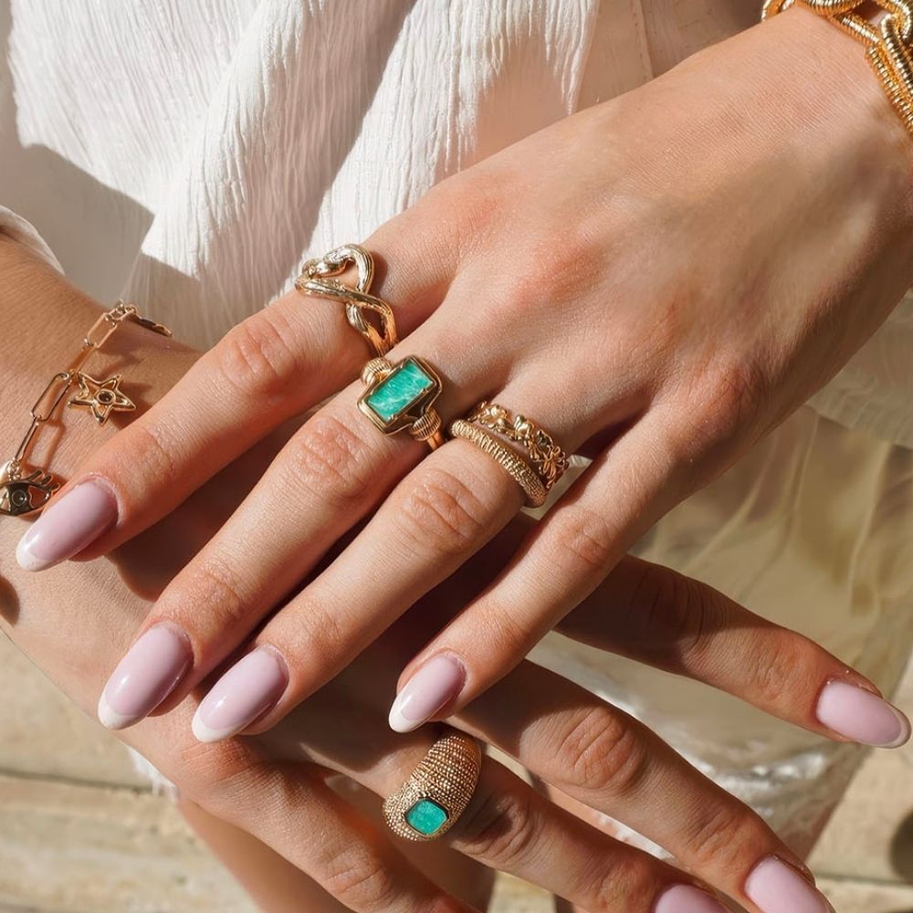 Anello con amazzonite Lali placcato in oro – Ana & Cha – vista 4