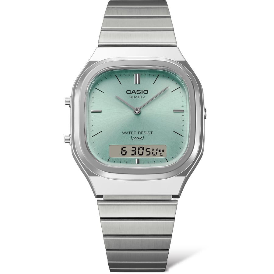 Collection Vintage - AQ-240E-2AEF - Montre Casio – boîtier argenté, cadran vert d'eau ensoleillé, bracelet en acier inoxydable – vue 5
