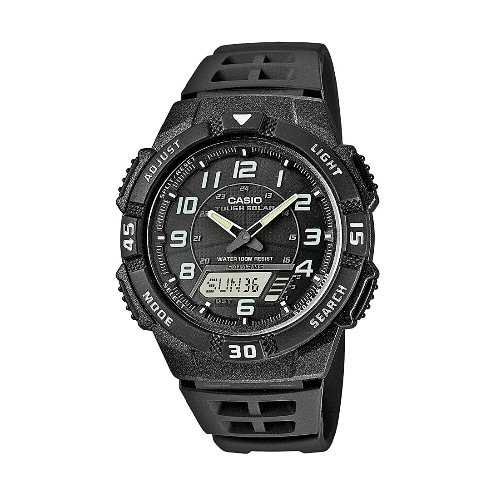 Collection Timeless - AQ-S800W-1BVEF - Montre Casio – boîtier en résine noire avec écran LCD, bracelet en résine noire – vue de face