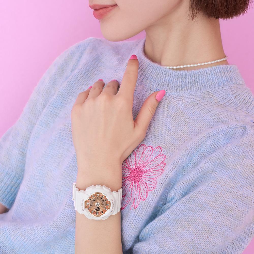 Collection Baby-G - BA-110X-7A1ER - Montre Casio – montre Baby-G blanche, boîtier en résine blanc, bracelet en résine blanc, aiguilles et écran numérique – vue 5