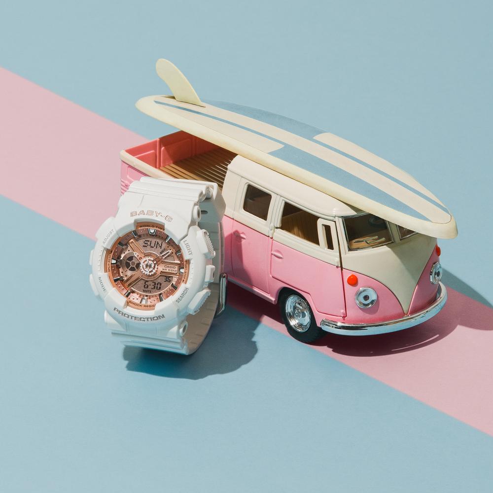 Collection Baby-G - BA-110X-7A1ER - Montre Casio – montre Baby-G blanche, boîtier en résine blanc, bracelet en résine blanc, aiguilles et écran numérique – vue 2