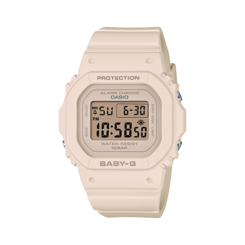 Collection Baby-G - BGD-565U-4ER - Montre Casio – montre carrée Baby-G, boîtier en résine beige rosé, bracelet en résine assorti, affichage numérique – vue de face