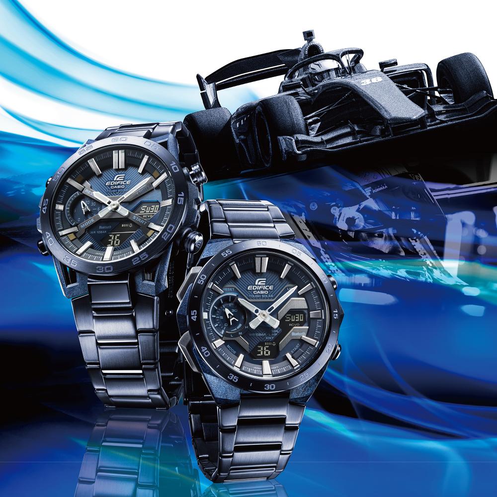 Collection Edifice - ECB-2000CB-2AEF - Montre Casio – montre analogique-numérique bleue, boîtier en carbone bleu indigo, lunette et bracelet à placage ionique bleu – vue 2
