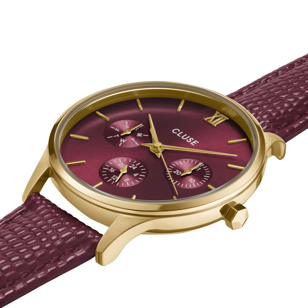 Minuit Multifonction - Rouge Cerise Cuir - Montre Cluse