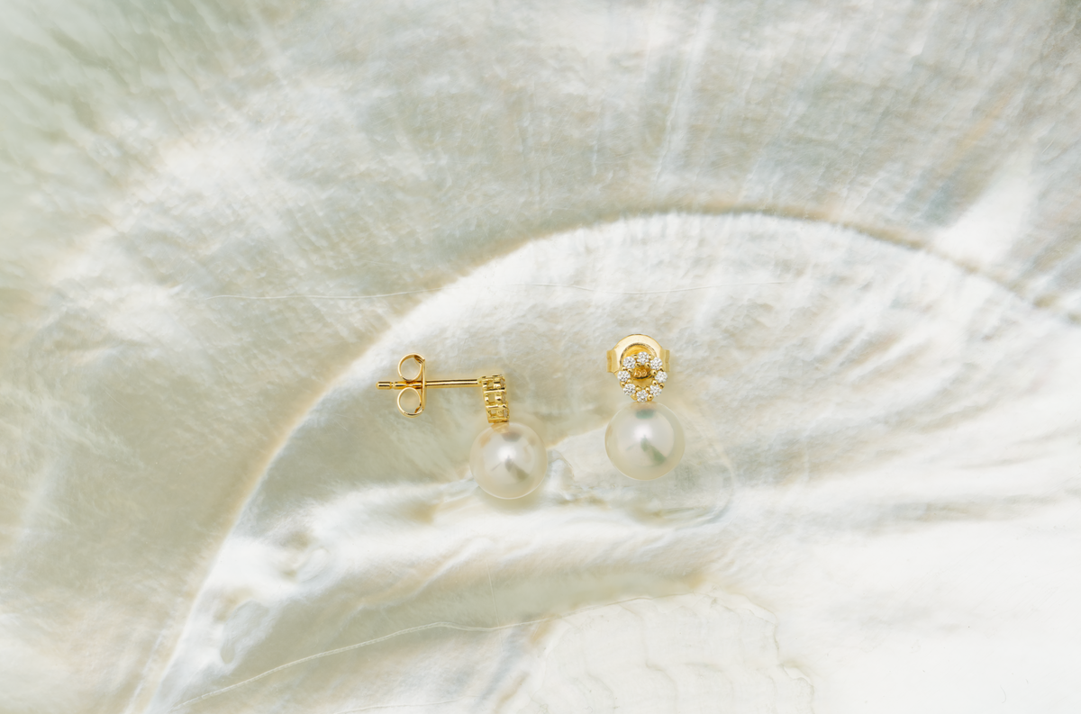 Brincos de pérolas e diamantes Akoya de 7 a 7,5 mm – ouro amarelo 18 quilates