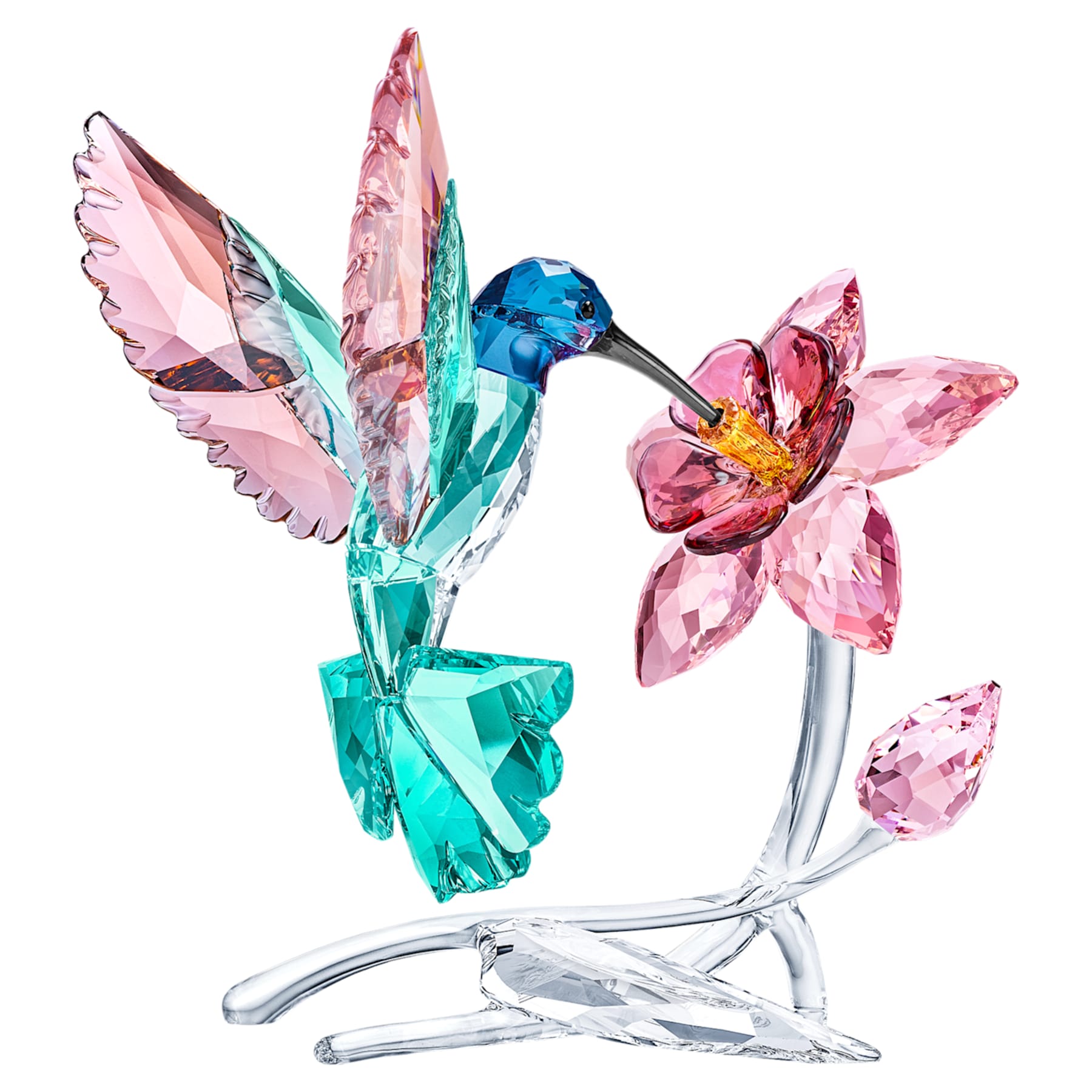 Magnifique colibri butinant une fleur - Figurine de la marque Swarovski en cristal