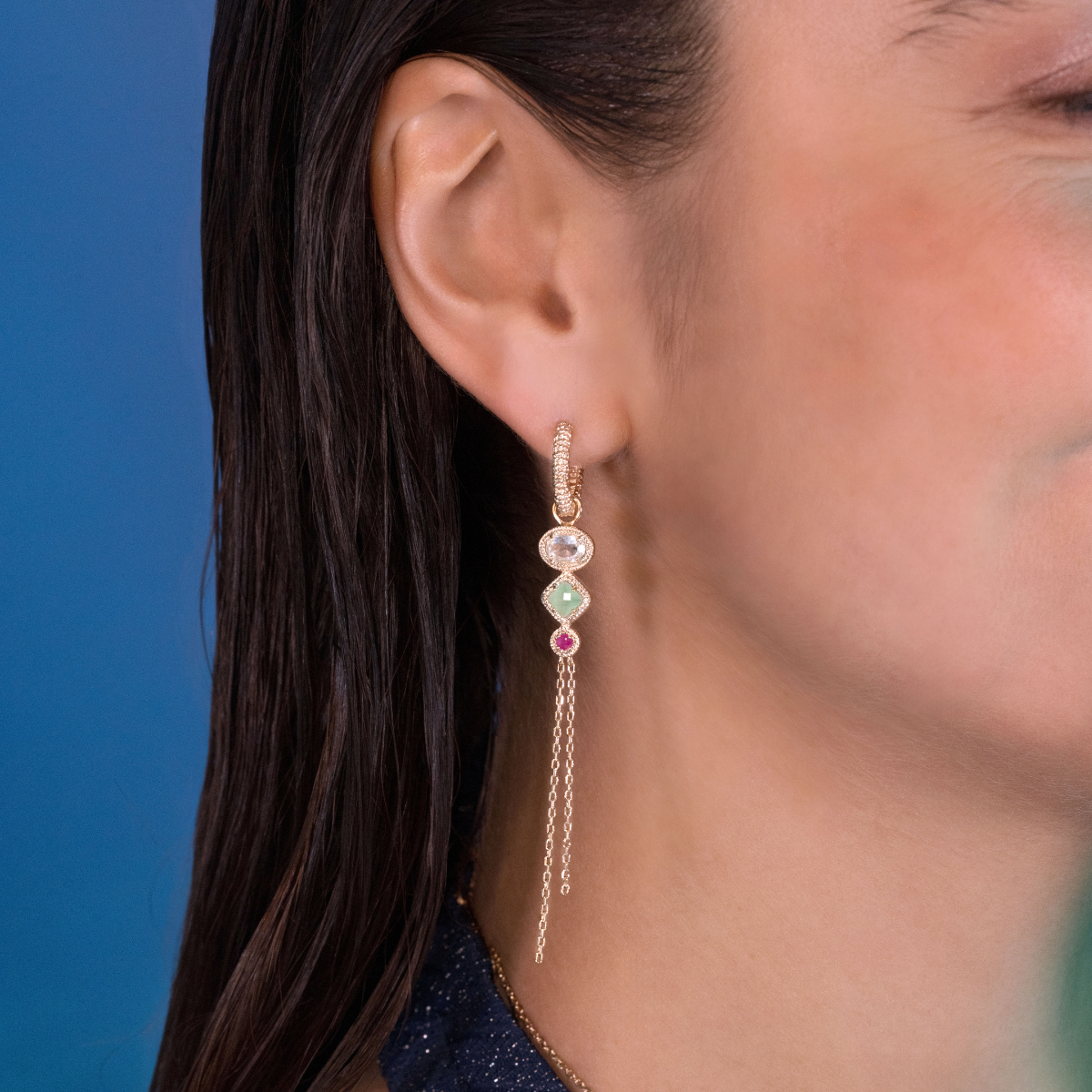 Creoles Ana & Cha Courtney in gold plated with green amethyst, aventurine and ruby