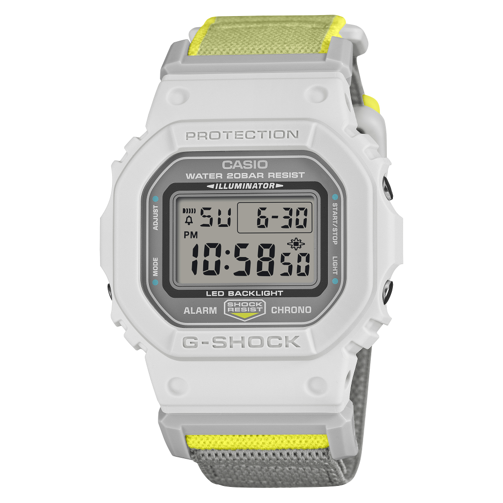 Collection G-Shock - DW-5600MNC-7A8ER - Montre Casio – boîtier en résine clair, bracelet en tissu clair à fermeture magnétique – vue de face