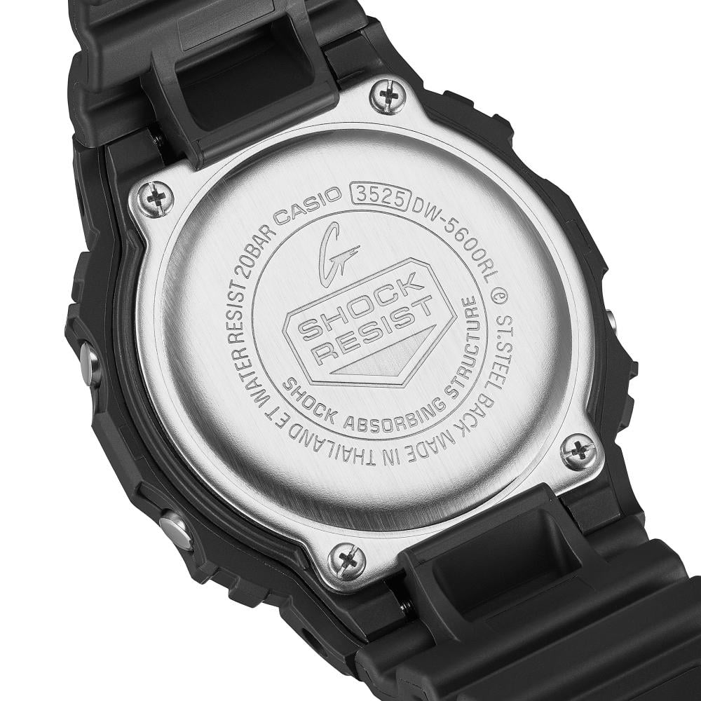 Collection G-Shock - DW-5600RL-1ER - Montre Casio – boîtier en résine noire à touches rouge, bleue et jaune, bracelet en résine bio noire – vue 5