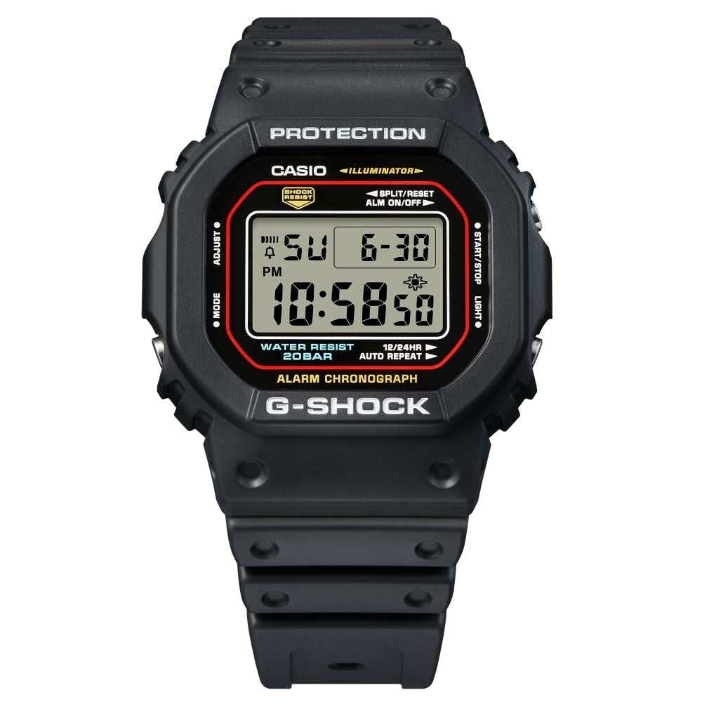 Collection G-Shock - DW-5600RL-1ER - Montre Casio – boîtier en résine noire à touches rouge, bleue et jaune, bracelet en résine bio noire – vue 7