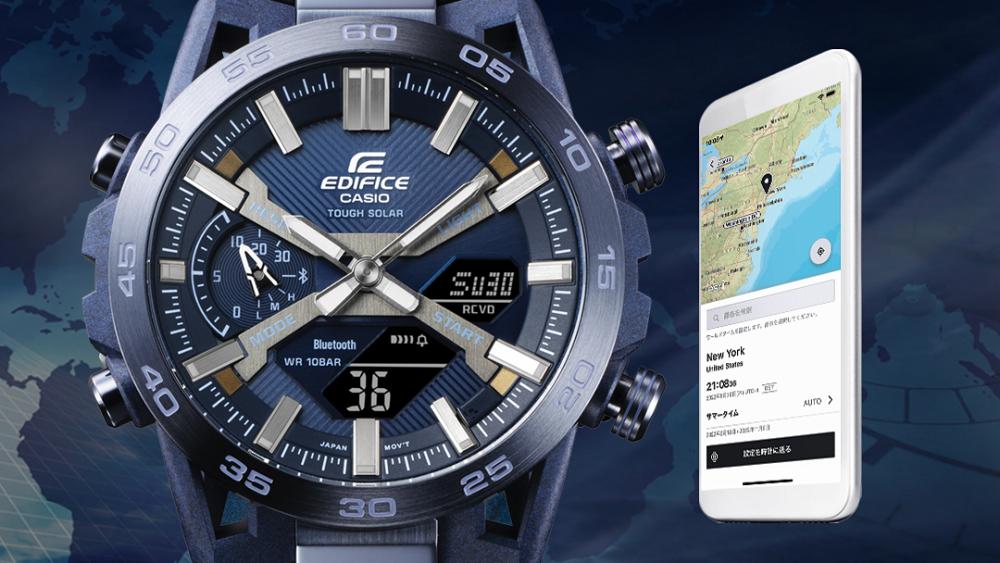 Collection Edifice - ECB-2000CB-2AEF - Montre Casio – montre analogique-numérique bleue, boîtier en carbone bleu indigo, lunette et bracelet à placage ionique bleu – vue 8