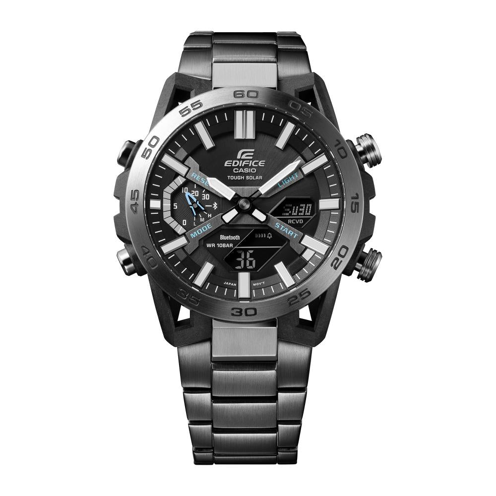 Collection Edifice - ECB-2000DC-1AEF - Montre Casio – boîtier en résine carbone et acier gris, cadran noir analogique-numérique, bracelet en acier gris – vue 2