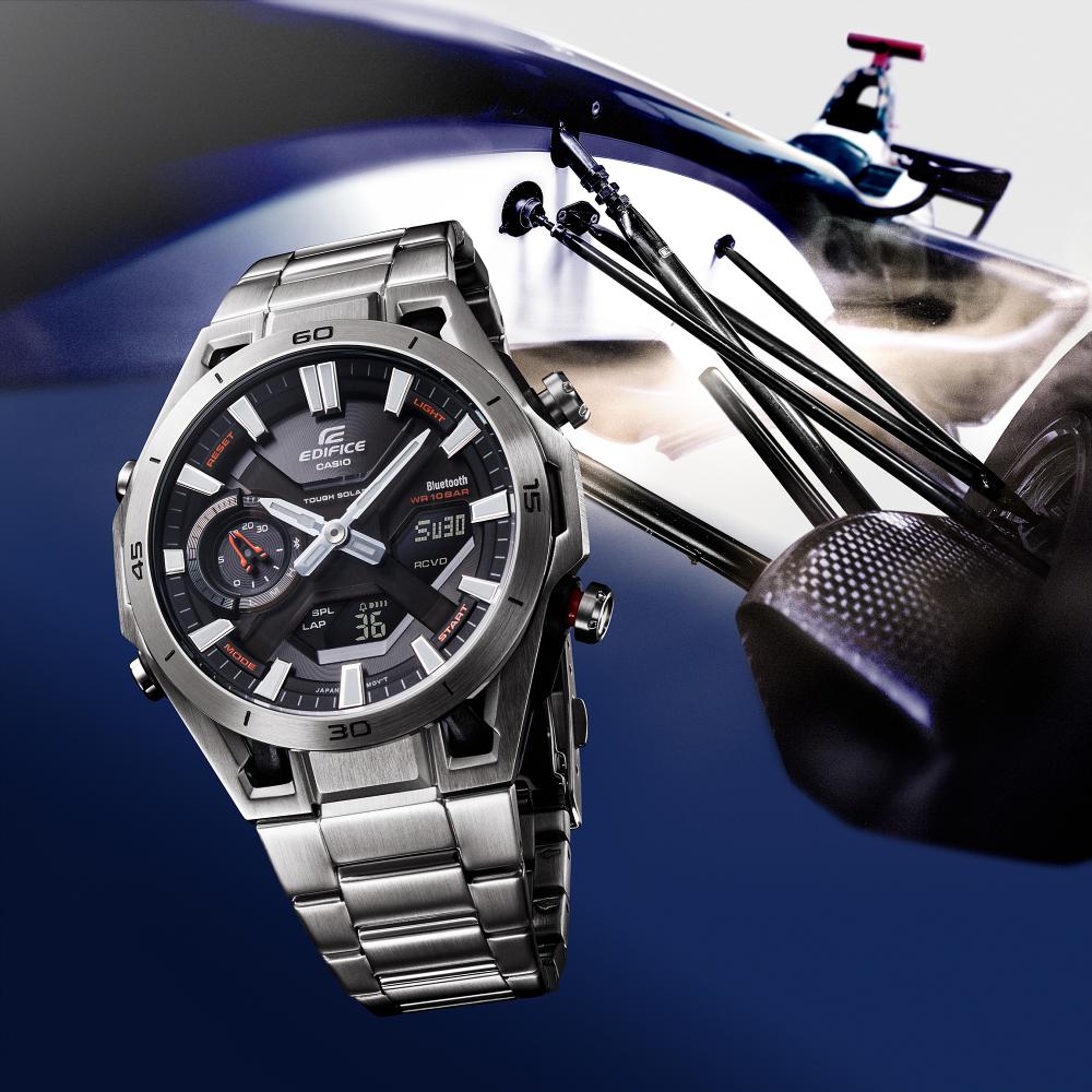 Collection Edifice - ECB-2300D-1AEF - Montre Casio – montre analogique-numérique noire, boîtier carbone et acier, bracelet en acier inoxydable argenté – vue 2