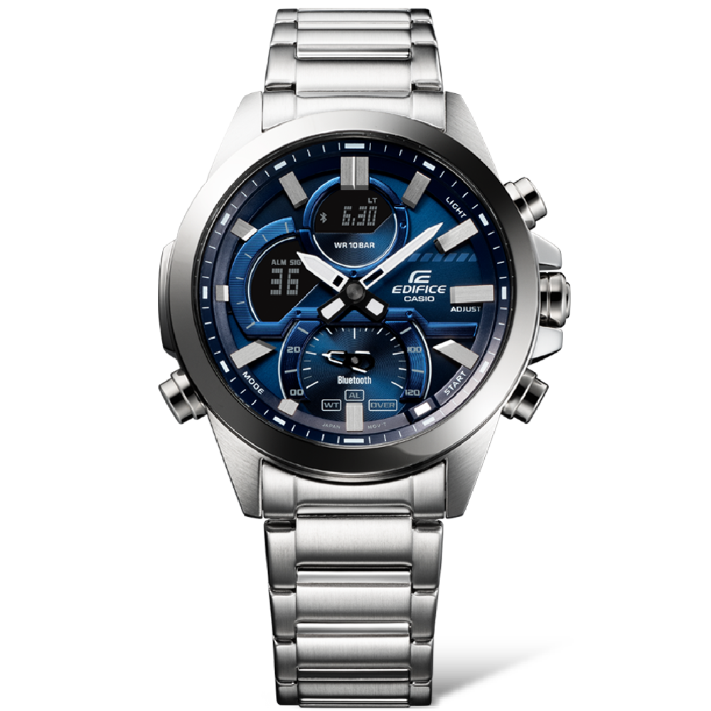 Collection Edifice - ECB-30D-2AEF - Montre Casio – boîtier en acier argenté, cadran bleu avec écran numérique, bracelet en acier – vue 3