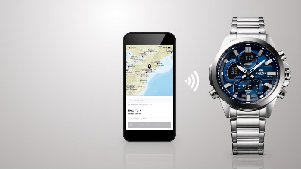 Collection Edifice - ECB-30D-2AEF - Montre Casio – boîtier en acier argenté, cadran bleu avec écran numérique, bracelet en acier – vue 4