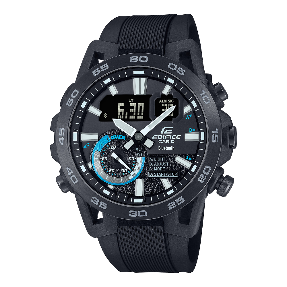 Collection Edifice - ECB-40PB-1AEF - Montre Casio – boîtier noir en carbone et acier, lunette noire, bracelet en résine noire, affichage analogique et numérique – vue de face