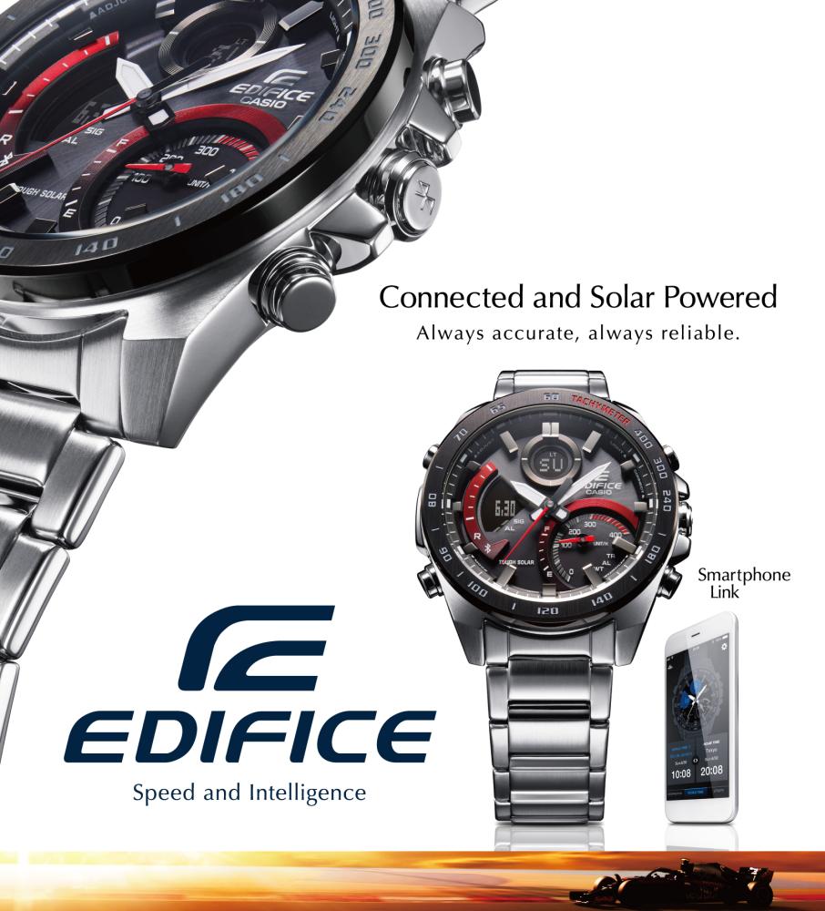 Collection Edifice - ECB-900DB-1AER - Montre Casio – boîtier en acier inoxydable argenté, cadran noir à touches rouges, bracelet en acier – vue 3