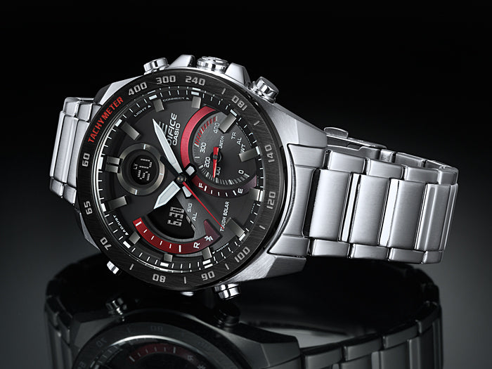 Collection Edifice - ECB-900DB-1AER - Montre Casio – boîtier en acier inoxydable argenté, cadran noir à touches rouges, bracelet en acier – vue 5