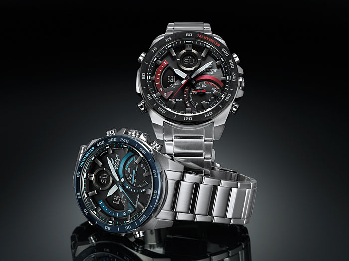 Collection Edifice - ECB-900DB-1BER - Montre Casio – boîtier en acier inoxydable argenté, cadran noir à touches bleues, bracelet en acier – vue 3