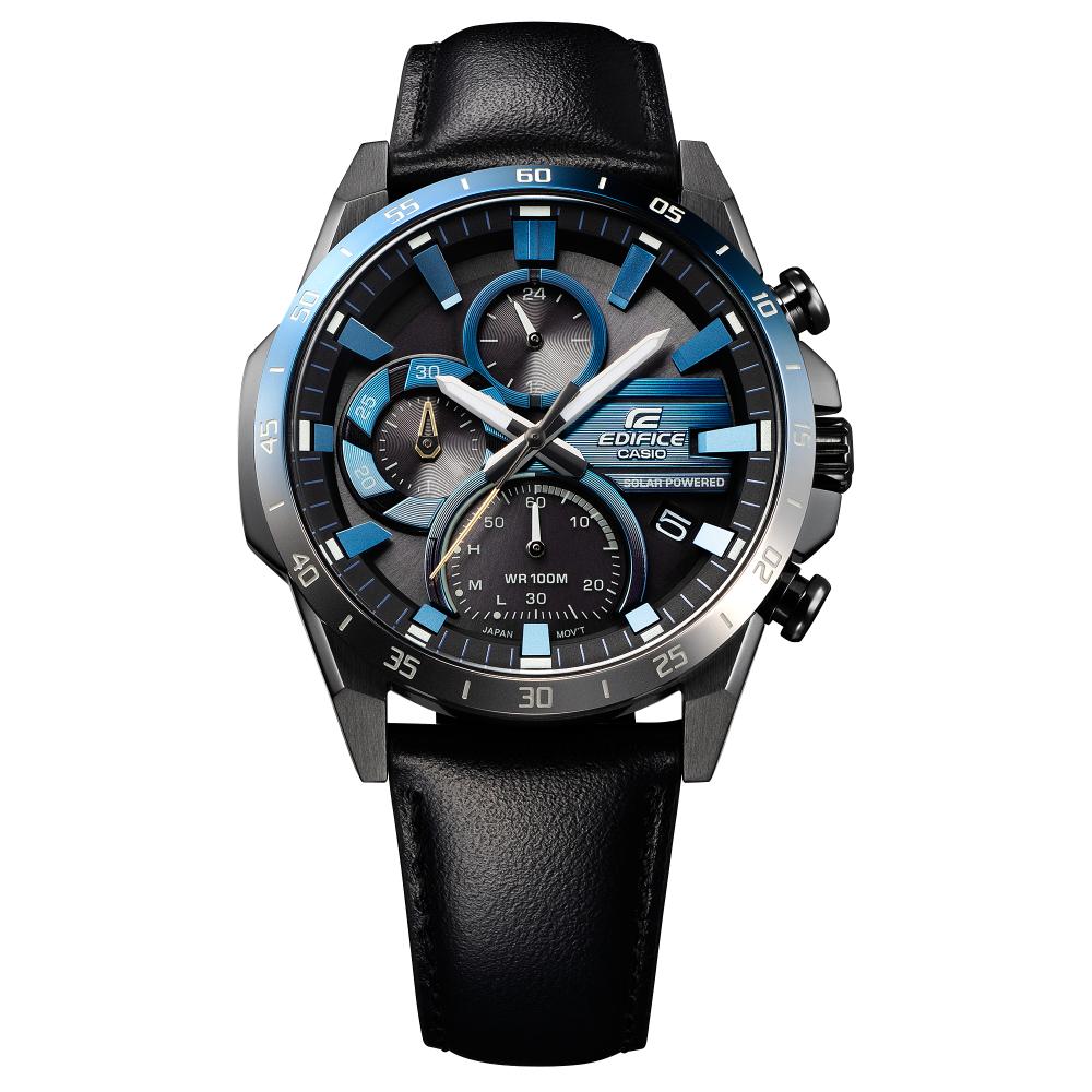 Collection Edifice - EQS-940NL-1AVUEF - Montre Casio – boîtier en acier, lunette dégradée bleu et argent, cadran noir, bracelet en cuir noir – vue 5