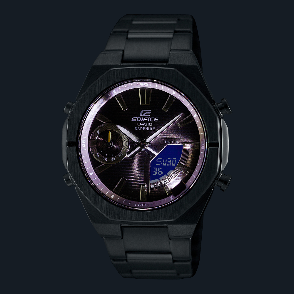 Collection Edifice - ECB-S10D-8AEF - Montre Casio – boîtier fin en acier argenté, cadran gris avec écran numérique, bracelet en acier – vue 6