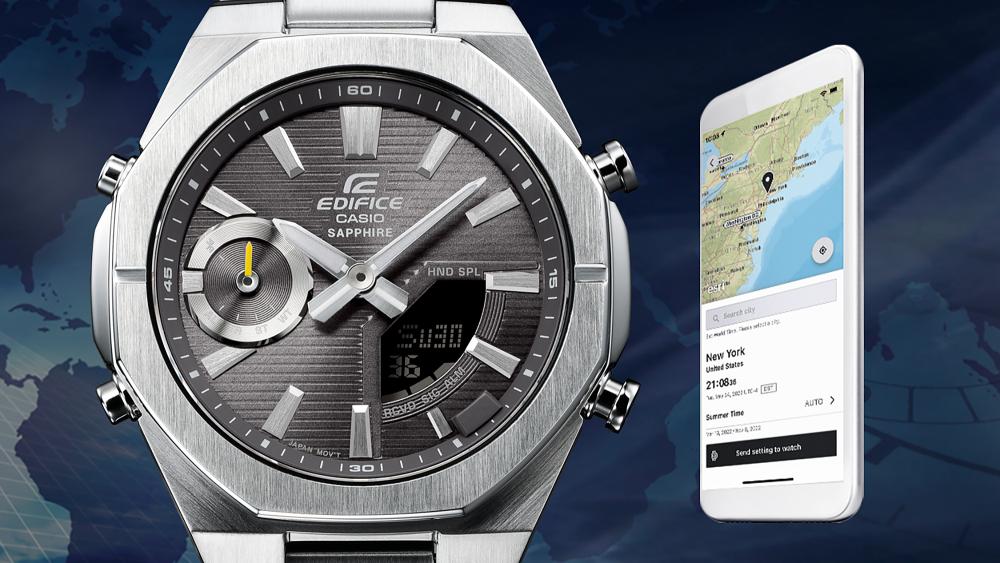 Collection Edifice - ECB-S10D-2AEF - Montre Casio – montre analogique-numérique fine à cadran bleu, boîtier et bracelet en acier inoxydable argenté – vue 5