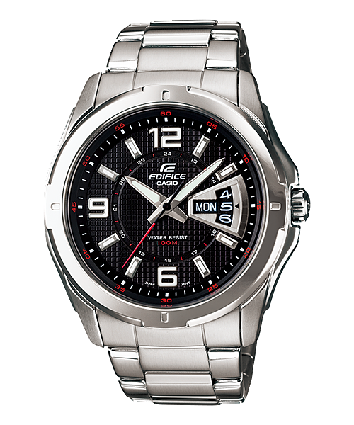 Collection Edifice - EF-129D-1AVEF - Montre Casio – montre à cadran noir, boîtier et bracelet en acier inoxydable argenté – vue de face