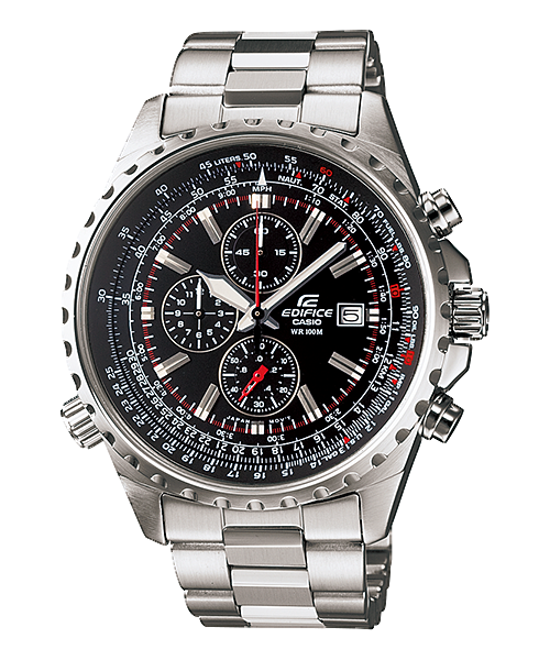 Collection Edifice - EF-527D-1AVEF - Montre Casio – boîtier en acier inoxydable, lunette règle à calcul, cadran noir, bracelet acier – vue de face