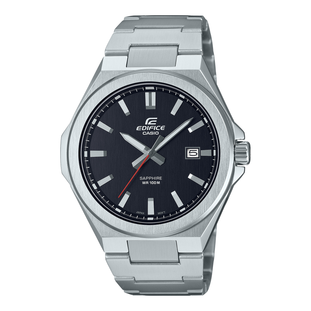 Collection Edifice - EFB-108D-1AVUEF - Montre Casio – montre fine en acier inoxydable argenté, cadran noir, bracelet en acier – vue de face