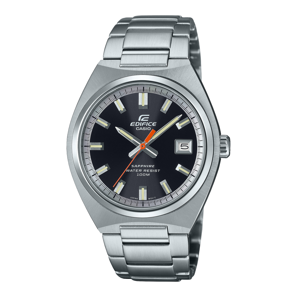 Collection Edifice - EFB-109D-1AVEF - Montre Casio – montre ronde en acier inoxydable, cadran noir brillant, trotteuse rouge, bracelet en acier – vue de face
