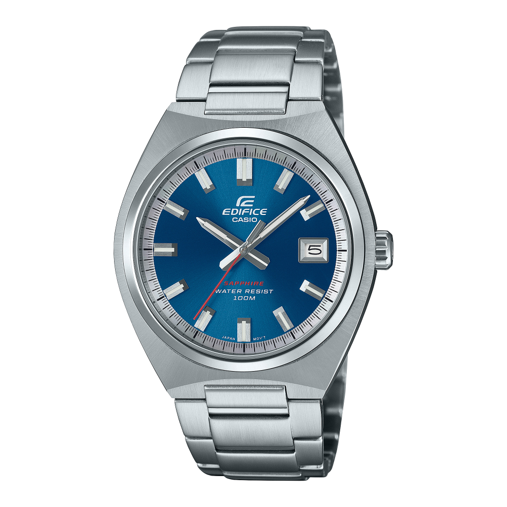 Collection Edifice - EFB-109D-2AVEF - Montre Casio – montre ronde en acier inoxydable, cadran bleu soleillé, bracelet en acier argenté – vue de face