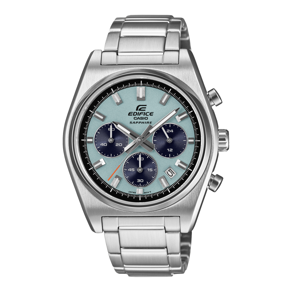 Collection Edifice - EFB-730D-2BVUEF - Montre Casio – chronographe à cadran bleu, boîtier et bracelet en acier inoxydable argenté – vue de face