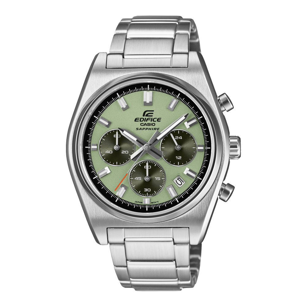 Collection Edifice - EFB-730D-3AVUEF - Montre Casio – boîtier en acier inoxydable, cadran vert à trois compteurs, bracelet acier – vue de face