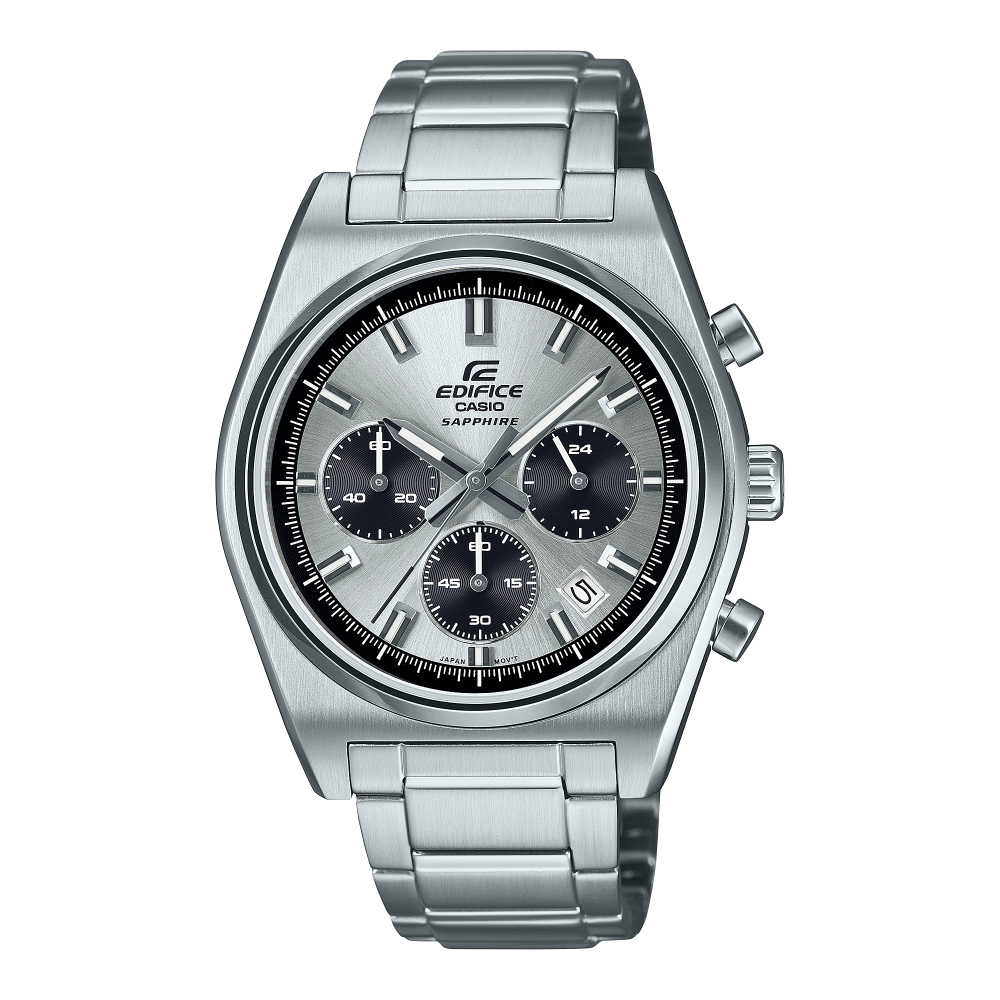 Collection Edifice - EFB-730D-7AVUEF - Montre Casio – boîtier en acier argenté, cadran clair à trois compteurs, bracelet en acier – vue de face