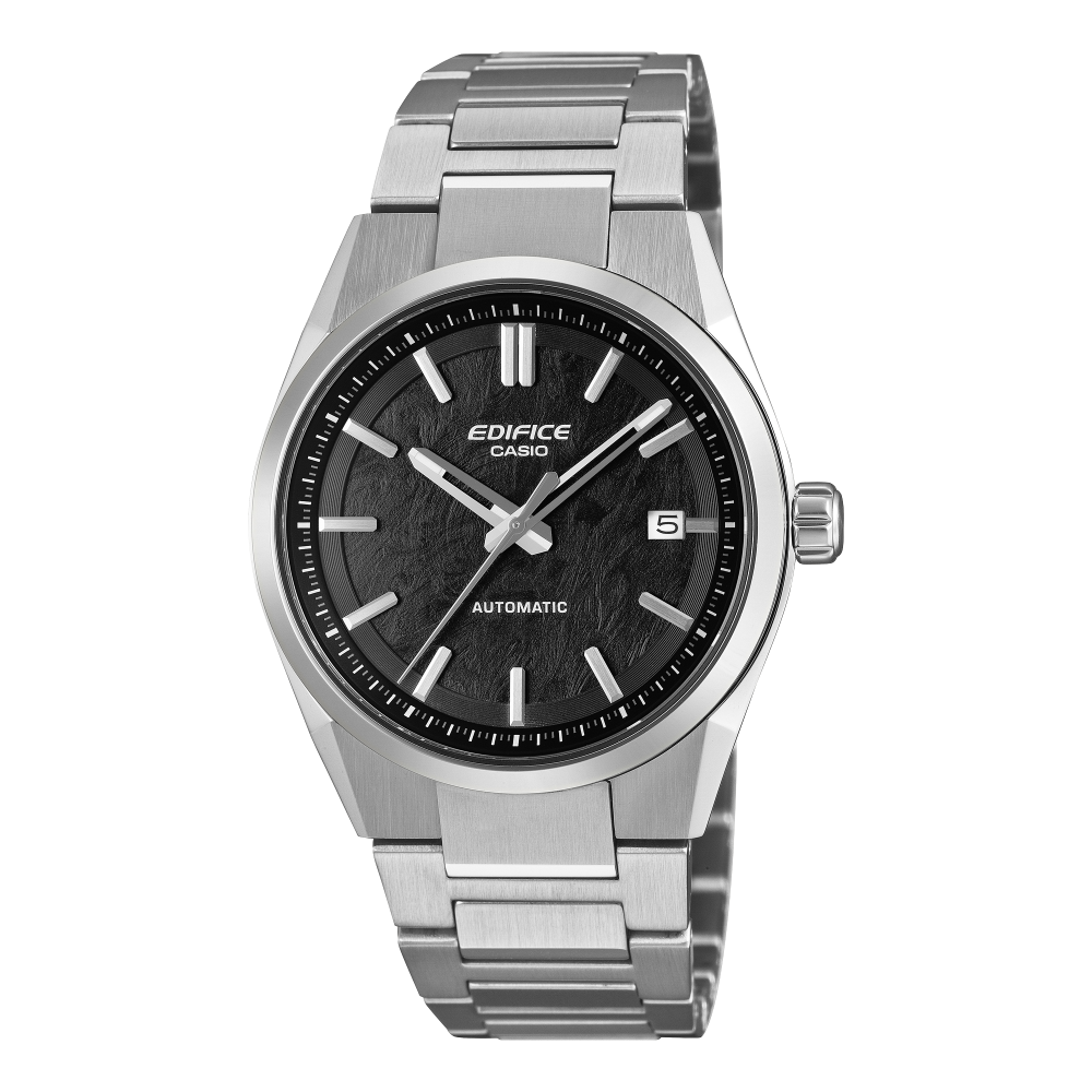 Collection Edifice - EFK-110D-1AER - Montre Casio – montre automatique à cadran noir texturé, boîtier et bracelet en acier inoxydable argenté – vue de face