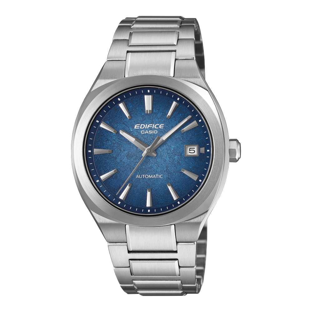 Collection Edifice - EFK-200D-2AER - Montre Casio – boîtier en acier inoxydable argenté, cadran bleu, bracelet acier massif – vue de face