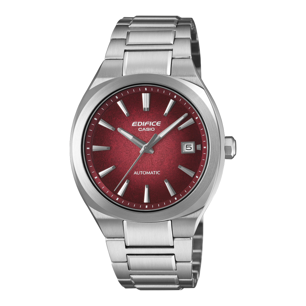 Collection Edifice - EFK-200D-4AER - Montre Casio – boîtier en acier inoxydable argenté, cadran rouge, bracelet acier massif – vue de face