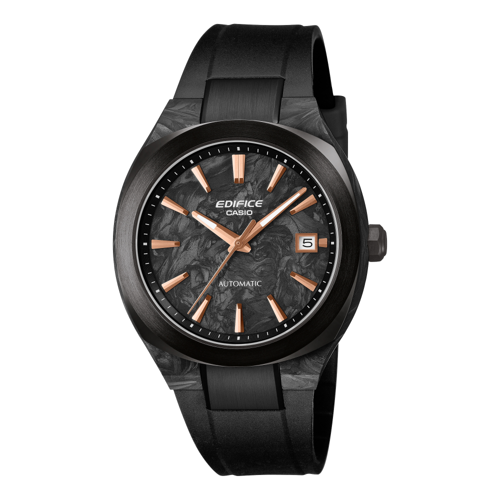 Collection Edifice - EFK-200XPB-1AER - Montre Casio – boîtier noir en carbone et acier, lunette noire, bracelet en résine noire, cadran à trois aiguilles – vue de face