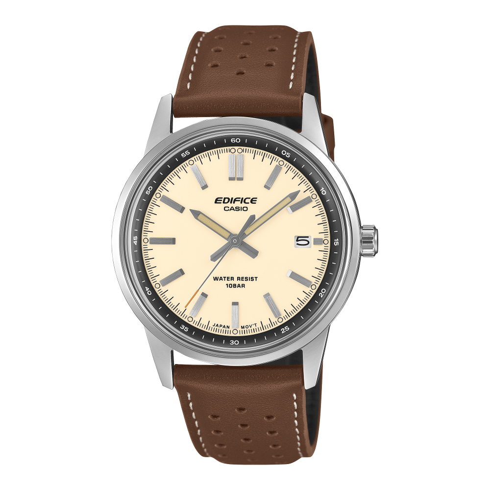 Collection Edifice - EFR-109L-7AER - Montre Casio – boîtier en acier argenté, cadran clair, bracelet en cuir – vue de face