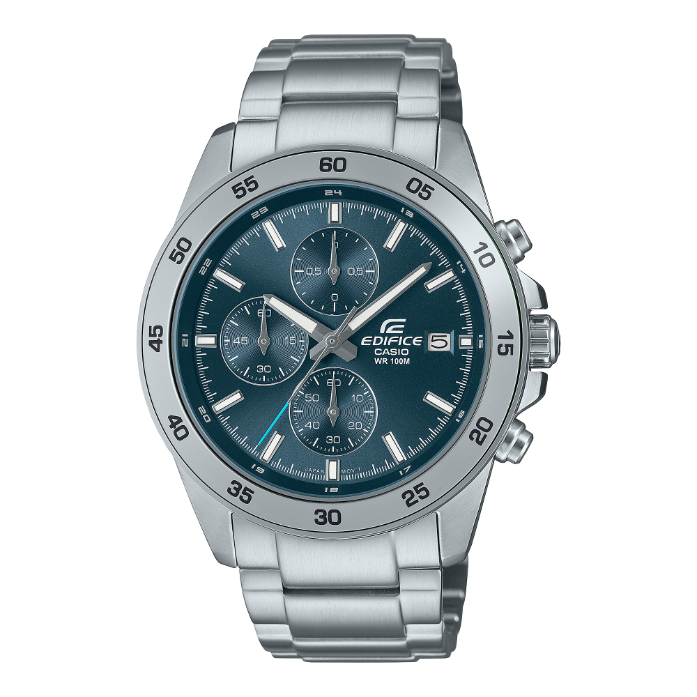 Collection Edifice - EFR-526D-2AVUEF - Montre Casio – boîtier en acier inoxydable, cadran bleu gris à trois compteurs, bracelet acier – vue de face