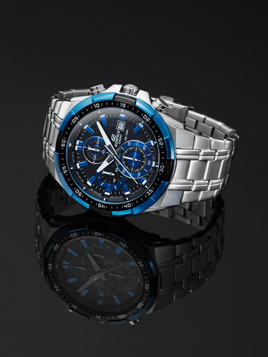 Collection Edifice - EFR-539D-1A2VUEF - Montre Casio – chronographe à cadran noir, lunette bleue et grise, boîtier et bracelet en acier inoxydable – vue 2