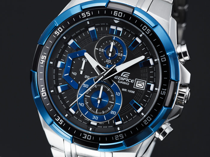Collection Edifice - EFR-539D-1A2VUEF - Montre Casio – chronographe à cadran noir, lunette bleue et grise, boîtier et bracelet en acier inoxydable – vue 3