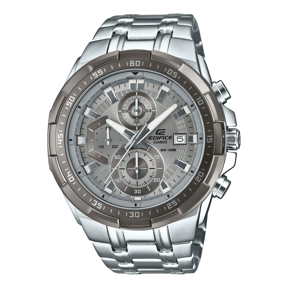 Collection Edifice - EFR-539DE-8AVUEF - Montre Casio – chronographe en acier inoxydable à lunette grise, bracelet en acier argenté – vue de face