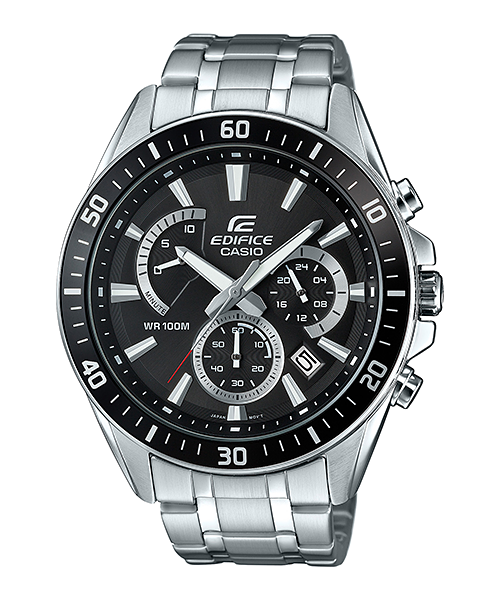 Collection Edifice - EFR-552D-1AVUEF - Montre Casio – chronographe à cadran noir et lunette noire, boîtier et bracelet en acier inoxydable – vue de face