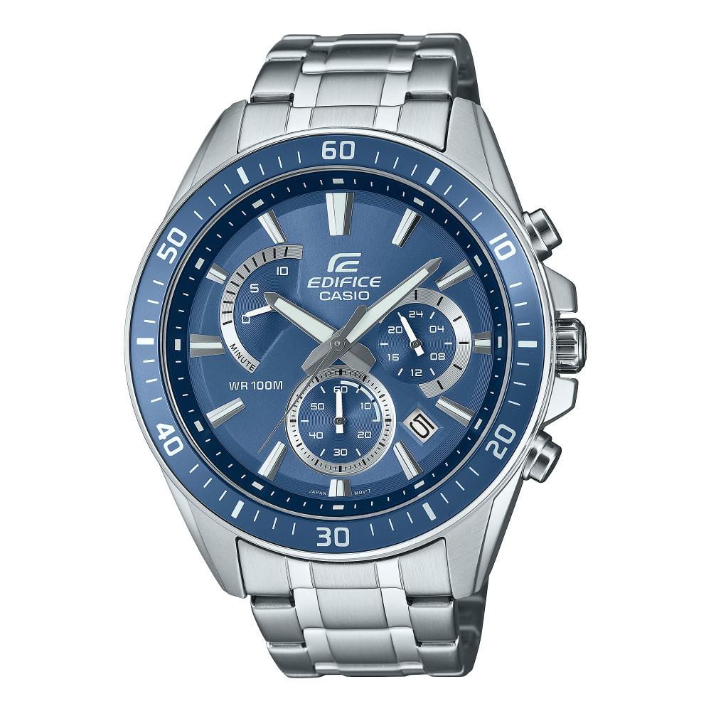 Collection Edifice - EFR-552D-2AVUEF - Montre Casio – grand boîtier en acier inoxydable, lunette et cadran bleu gris, bracelet acier – vue de face